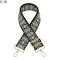 Detailansicht eines verstellbaren Taschengurt im Ethno-Stil mit goldenen Metallschnallen - Schwarz Gelb Blau Beige Geometrisches Ethno-Muster (X-10)