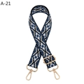 Detail of blue and white ethnic woven bag strap with golden metal swivel hooks - A-21 Deep Blue Floral