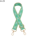 Detail of ethnic geometric pattern woven strap with golden metal swivel hooks and buckle - A-23 Light Green Floral