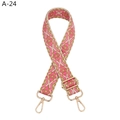 Detail of pink and brown geometric jacquard strap with gold adjustable metal buckles - A-24 Brown Edge Pink Floral