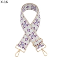 Detail eines verstellbaren ethnischen Schultergurts mit lila Stickerei und Goldclips - Beige Basis Lila Blau Kreuz Geometrisches Muster (X-16)