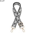 Detail of adjustable black and white geometric jacquard bag strap with gold metal hooks - A-27 Black Gray Floral