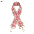 Detalle de correa étnica rosa con mosquetones de metal en color oro claro - Estilo Jacquard Caqui Rojo Rosa (A-21)