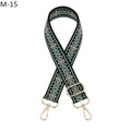 Detail of mint green ethnic woven bag strap with adjustable gold buckle and snap hooks - Black Green (M-15)