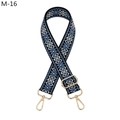 Close-up of ethnic style woven bag strap with blue geometric patterns and gold metal hooks - Black Peacock Blue (M-16)