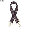 Detail showing adjustable purple ethnic jacquard guitar strap with gold lobster clasps - Black Purple (M-19)