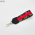 Short camo and pink striped nylon bag strap with leather ends and gold lobster clasp - Army Green Rose Red Stripe With Black Faux Leather (A-11)