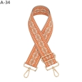 Detail of ethnic geometric embroidery on wide adjustable handbag strap with gold buckles - Orange Jacquard (A-34)