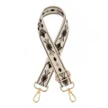 Detail of adjustable geometric diamond pattern bag strap with gold metal lobster clasps - Style 5 Khaki Black Diamond Silver Buckle