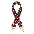 Detail of red and black geometric diamond pattern bag strap with gold metal hooks - Style 8 Black Red Diamond Silver Buckle