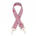 Detail of adjustable geometric woven shoulder strap with gold metal lobster clasps - Style 12 Pink Purple Diamond Silver Buckle