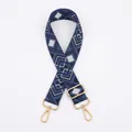 Close-up of geometric diamond pattern bag strap with gold metal lobster clasps and buckle - Style 13 Blue Diamond Silver Buckle