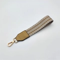 Ethnic geometric pattern short handbag strap with golden swivel hook for women - Khaki