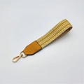 Ginger and white geometric woven handbag strap with a golden metallic swivel clasp - Yellow