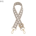 Dettaglio della tracolla tessuta geometrica con fibbie in metallo dorato e tela spessa - Fibbia Canna di Fucile / Beige Grigio Bianco Triangolo (V-1)