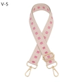 Dettaglio della tracolla regolabile in crema e rosa con ricamo geometrico e ganci metallici oro - Fibbia Canna di Fucile / Beige Rosa Blu Quadrato (V-5)