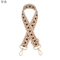 Close-up of adjustable woven canvas strap with ethnic geometric patterns and gold metal hooks - Gunmetal Buckle / Brown Dark Grey Triangle (V-6)