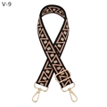 Detail of adjustable woven bag strap with geometric patterns and gold metal buckles - Gunmetal Buckle / Black Pink Grey Triangle (V-9)
