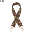 Verstellbarer breiter Taschenriemen mit bunten geometrischen V-Webmustern und Gold-Hardware - Silberverschluss / Braun Seeblau (S-12)