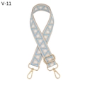 Adjustable canvas bag strap with blue geometric patterns and gold metal lobster clasps - Gunmetal Buckle / Beige Sky Blue Triangle (V-11)