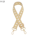 Close-up of adjustable wide bag strap with yellow geometric jacquard and gold hooks - Gunmetal Buckle / Beige Yellow Triangle (V-13)