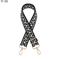 Detail of adjustable jacquard bag strap with black and white geometric pattern and gold hardware - Gunmetal Buckle / Black White Geometric (V-16)