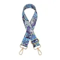 Adjustable wide shoulder strap with blue and purple paisley pattern and gold metal hooks - Style 14 Blue Comic Golden Buckle