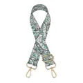 Detail of adjustable bohemian pattern bag strap with green and pink print and gold hooks - Style 15 Matcha Green Comic Golden Buckle