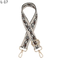 Macro view of adjustable woven shoulder strap with geometric chain pattern and gold hardware - Beige Black Style (L-17) / Gold Buckle