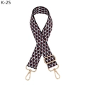 Detail of red, grey, and blue woven bag strap with golden lobster clasps and buckle - Pattern K-25 Beige Gray (Silver Buckle)