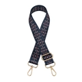 Adjustable wide woven shoulder strap with blue ethnic floral pattern and gold metal clips - Style X9