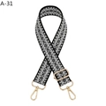 Detail of adjustable black and white geometric bag strap with premium gold metal hooks - A-31 Black Gray (Silver Buckle)