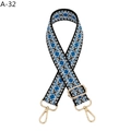 Detail of adjustable woven bag strap with blue and white geometric diamond pattern - A-32 Black Sky Blue (Silver Buckle)