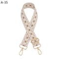 Close-up of geometric jacquard bag strap with golden metal hooks and adjustable buckle - A-35 Khaki (Silver Buckle)