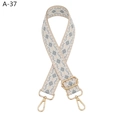 Detail of adjustable gray-blue geometric diamond pattern bag strap with gold metal hooks - A-37 Khaki Gray (Silver Buckle)