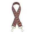 Dettaglio della tracolla etnica con motivi geometrici e moschettoni in metallo oro - Motivo Etnico Rosso Nero (Fibbia Dorata) (No.45)