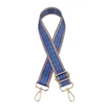 Dettaglio della tracolla larga intrecciata regolabile con strisce blu e chiusura oro - Quadri Blu Cielo Rosso (Fibbia Canna di Fucile) (No.47)