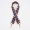Dettaglio tracolla geometrica regolabile per borsa con fibbie in metallo dorato - Strisce Blu Viola Giallo (Fibbia Dorata) (No.48)