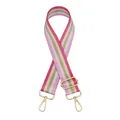 Dettaglio della tracolla regolabile a strisce colorate con ganci in metallo dorato - Strisce Verticali Rosa Fucsia (Fibbia Argentata) (No.49)