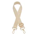 Close-up of ethnic geometric pattern bag strap with polished gold-tone metal hooks - Khaki Yellow Diamond Plaid (Gold Buckle) (No.52)