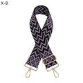 Detail of adjustable geometric jacquard shoulder strap with golden metal snap hooks - Silver Clasp / Black and Purple Geometric Diamond (X-8)