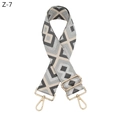 Detail of adjustable geometric jacquard bag strap with gold metal buckles and lobster clips - Z-7 Silver Silk Dark Grey (Silver Buckle)