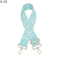 Detail of white and green geometric jacquard bag strap with gold metal hooks and buckle - Silver Clasp / Green and White Geometric Jacquard (X-15)