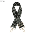 Detail of adjustable bag strap featuring black and grey jacquard geometric pattern - Silver Clasp / Black and Grey Geometric Jacquard (X-16)