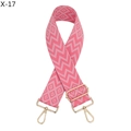 Detail of jacquard woven geometric bag strap in shades of pink with gold metal buckles - Silver Clasp / Pink Two-Tone Geometric Jacquard (X-17)