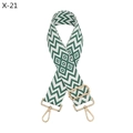 Detail of green and white geometric diamond woven bag strap with golden metal lobster clasps - Silver Clasp / Green and White Geometric (X-21)