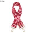 Macro shot of red and white geometric jacquard bag strap with gold metal lobster clasp - Silver Clasp / Red and White Geometric Jacquard (X-24)