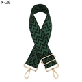 Detail of adjustable black and green jacquard wide bag strap with gold metal hooks - Silver Clasp / Black and Green Geometric Diamond (X-26)