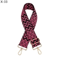 Close-up of pink and black geometric woven bag strap with golden metal swivel hooks - Silver Clasp / Black and Pink Geometric Jacquard (X-33)