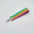 Cinturino da polso intrecciato arcobaleno con moschettone in metallo per borse donna - Motivo Arcobaleno Fibbia Argentata